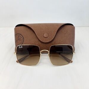 Ray-Ban Oversized Square Gradient Sunglasses – Gold Frame – Brown Lenses – Case